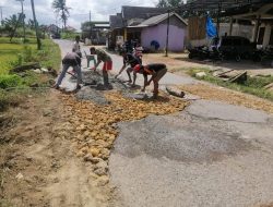 Warga Palengaan Laok Tambal Sulam Akses Jalan Kabupaten Berlubang dan Rusak